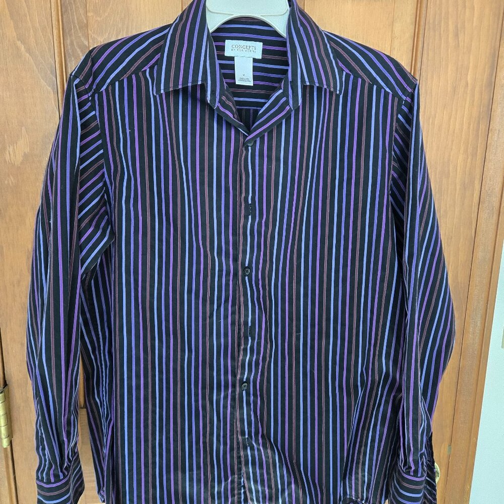 Concepts by Claiborne Mens Button Down Stripe Shirt Sz Med